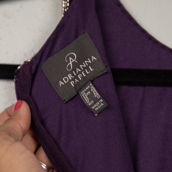 Adrianna Papell beaded sequin purple sleeveless cocktail dress-8 - Picture 3 of 6